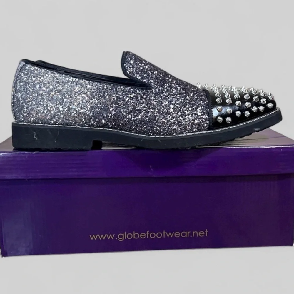 Men's Black Glitter & Studded Slip-On Loafers